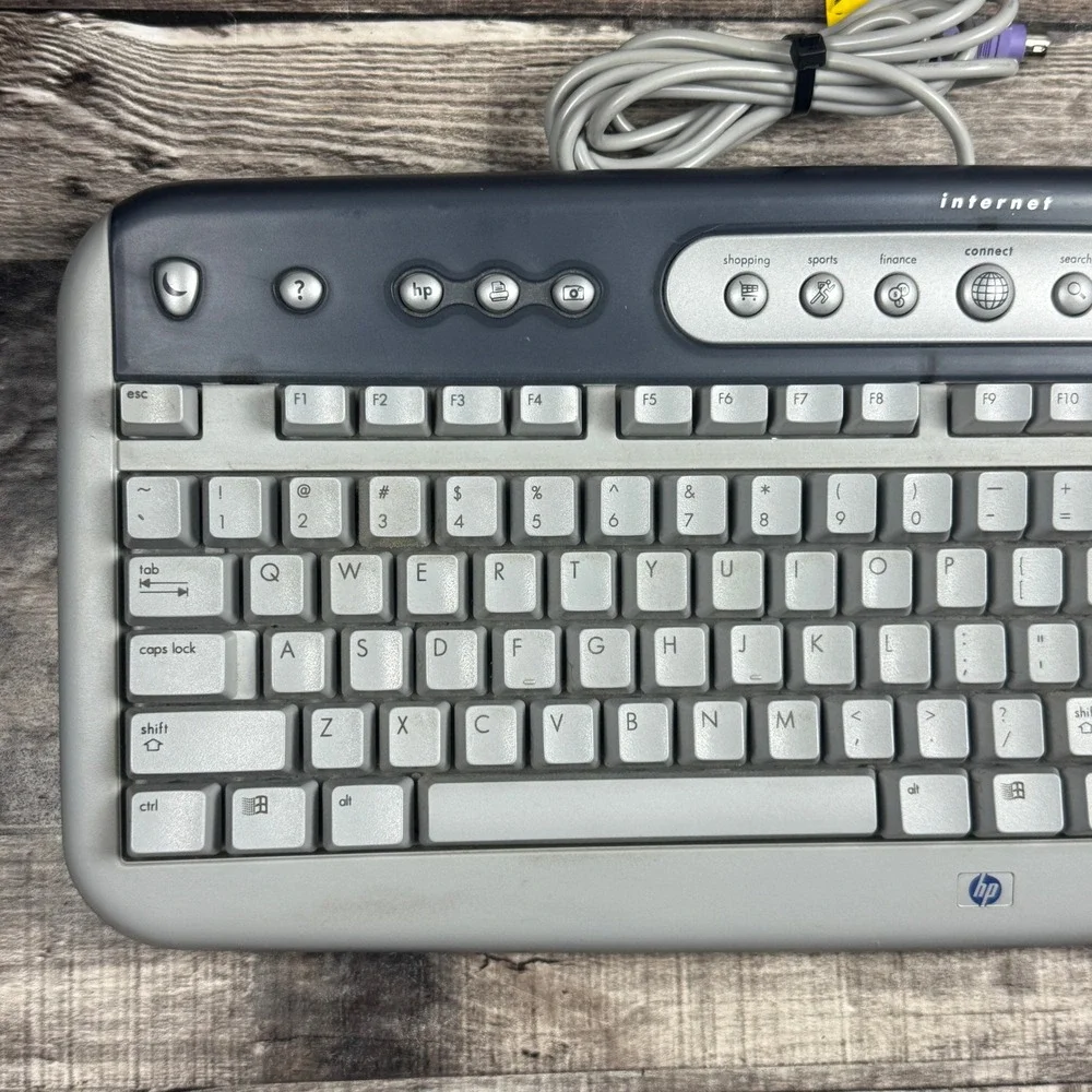 HP SK-2560 Internet Multimedia Keyboard PS/2 Wired Grey Navy 5185-1596 Vintage